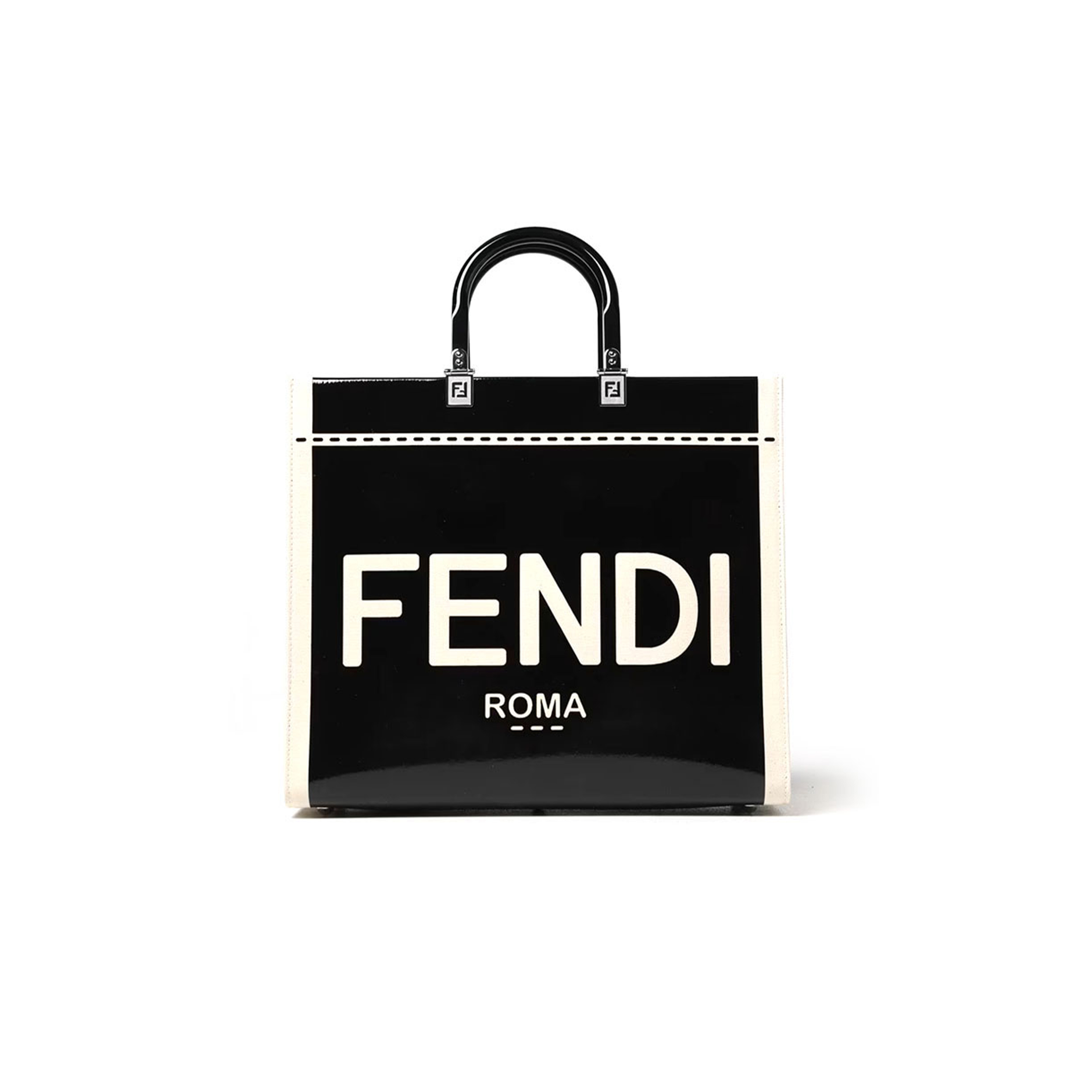 FENDI SUNSHINE BAG IN CANVAS AND PATENT LEATHER (35*31*17cm) 
